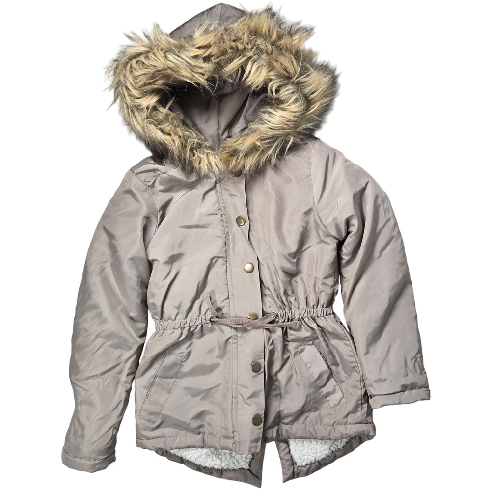 Copper Key Kids Girls Parka Jacket‎ Faux Fur Hood Sherpa Lined Size S Tan